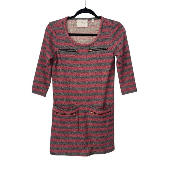 Anthropologie Postmark‎ Womens Red & Grey Striped Tunic Sweater Top Size S Small - Picture 1 of 4